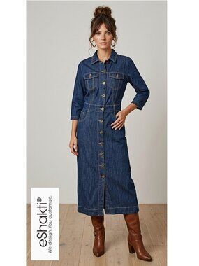 NWOT!! eShakti - Denim button up midi dress